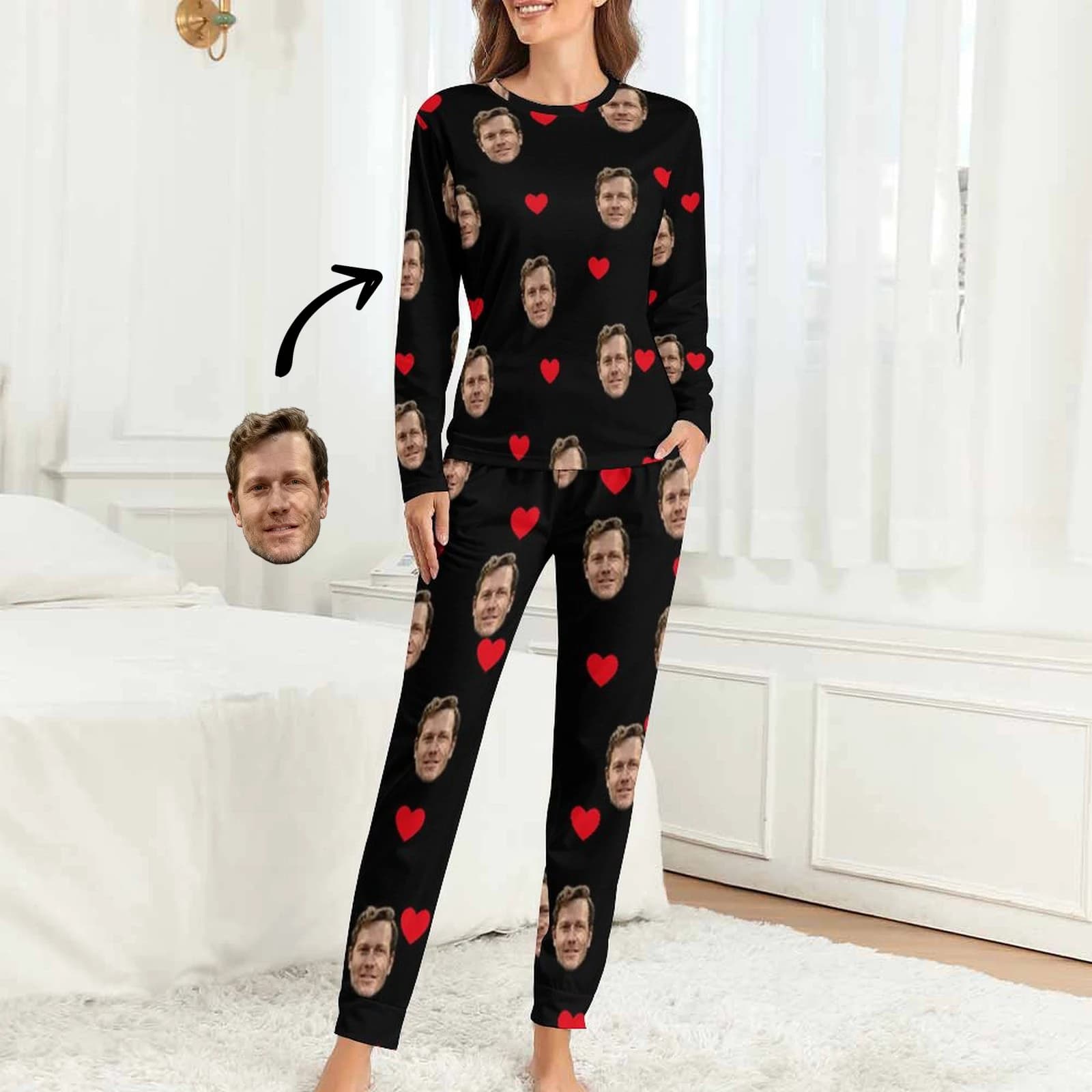 Personalized women's pajamas with face homewear Custom long sleeve pajamas set Pijama with face Pijama with custom photo
