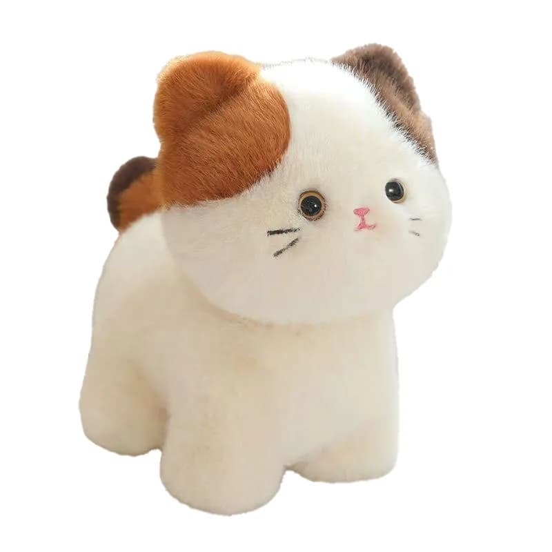 Cute Calico Cat Plush Toy Soft Stuffed Animal with Removable Bib Kawaii Kitten Doll for Kids Birthday Gift Home Decor Pillow