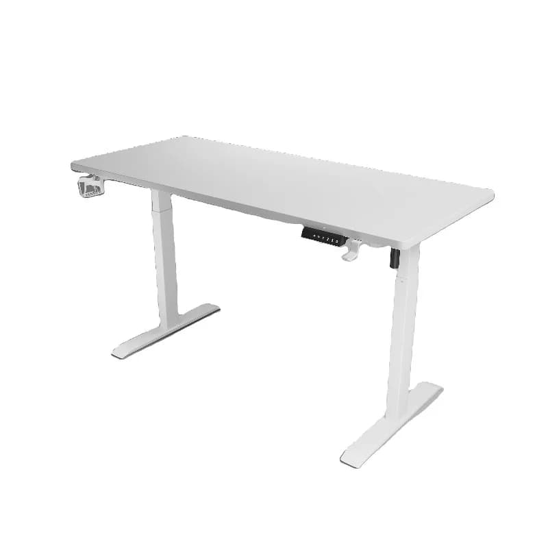 Scrivania Elettrica Regolabile in Altezza a Doppio Motore in Legno Massello Bianco con Piano da 3 cm di Spessore, Tavolo da Gaming per Computer per Casa, Ufficio e Studio