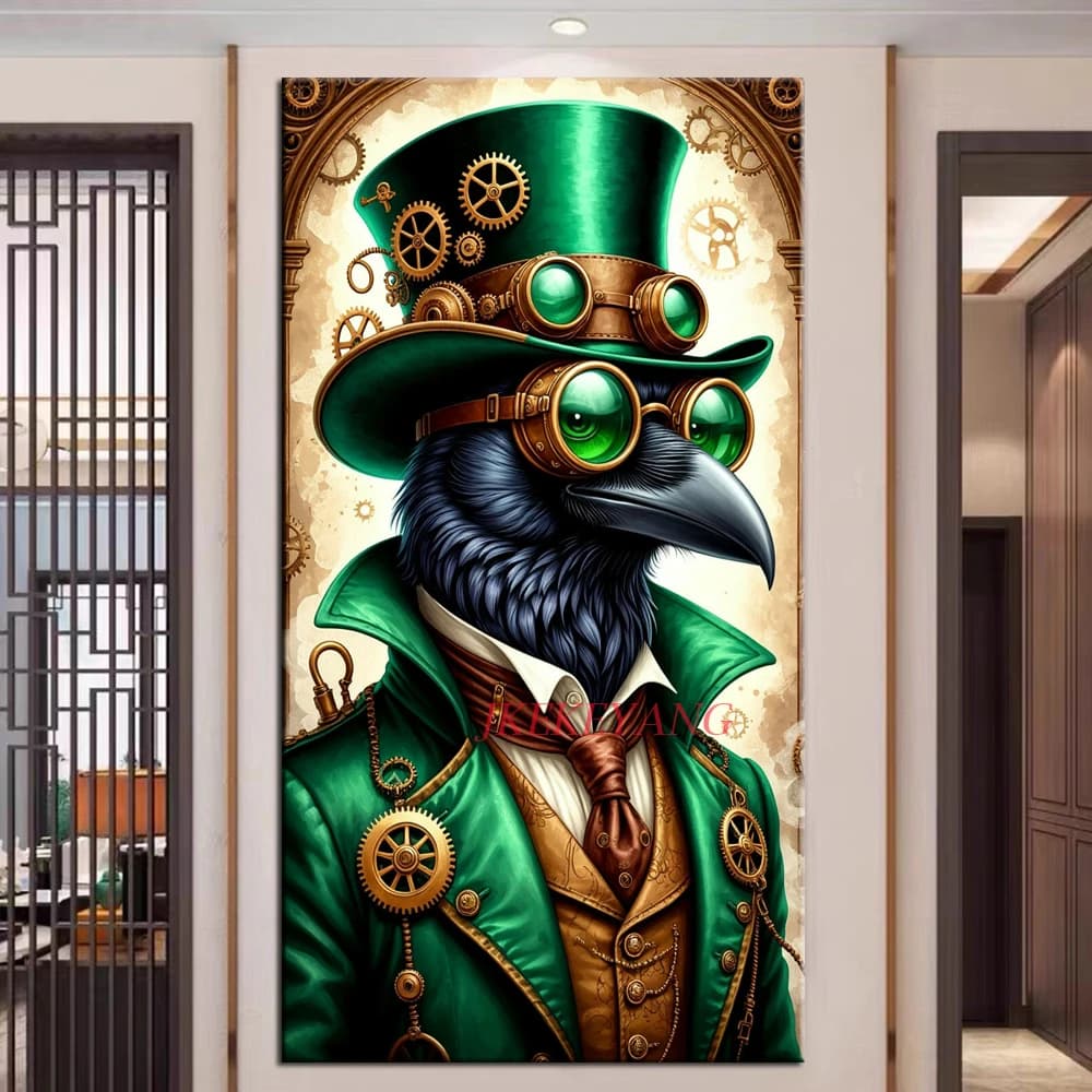 Fantasia meccanica punk corvo e gatto pittura diamante fai da te punto croce trapani completi diamante mosaico nuova collezione decorazioni per la casa