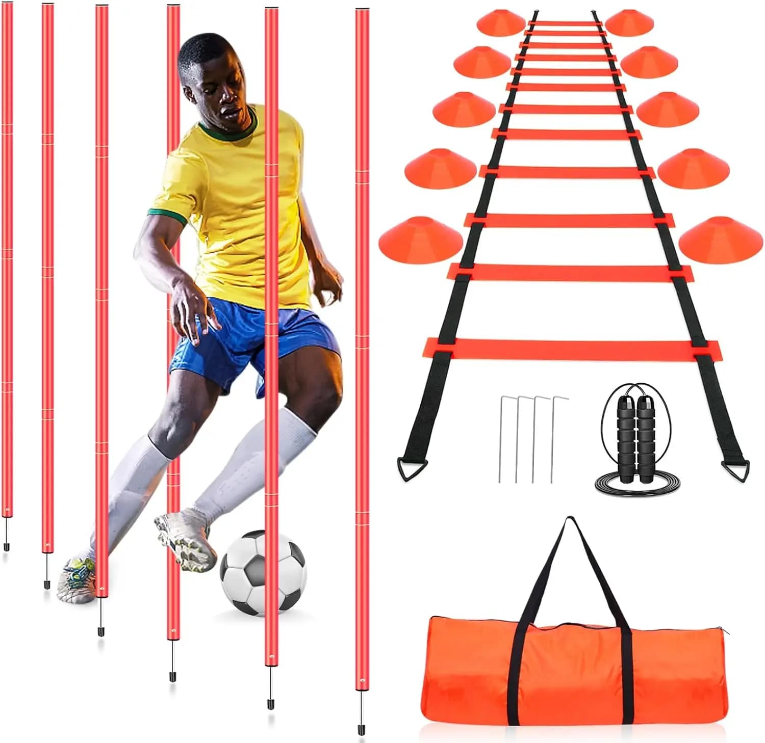 Set of Agility Training Poles with Ladder, Cones and Racing for Salts for Speed Exercises in Football and Basketball