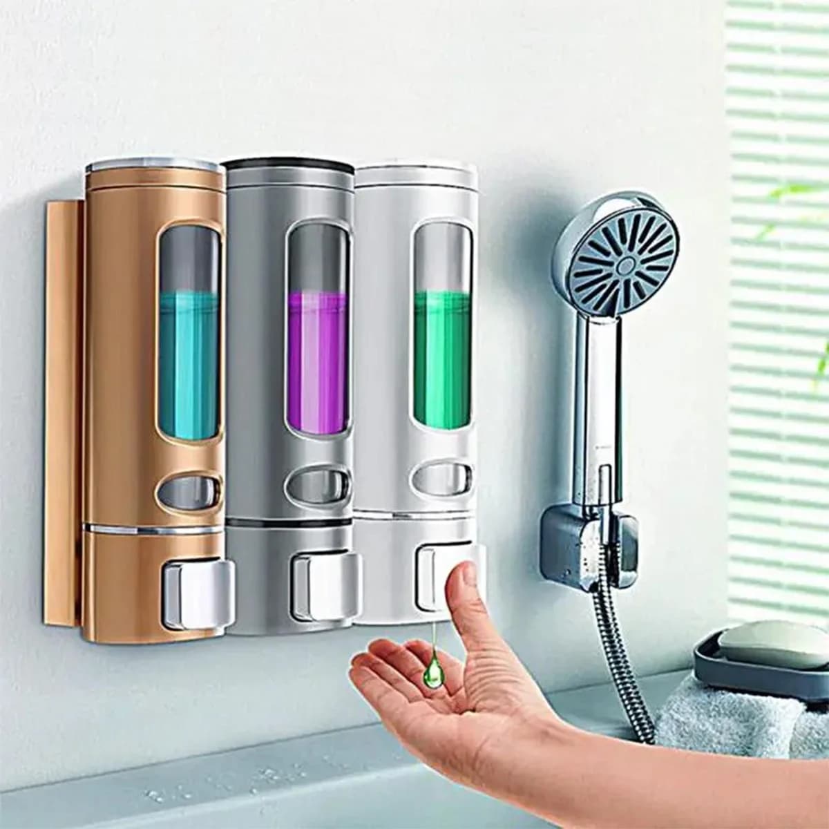 Dispenser per doccia e lozione da 400 ml a 3 teste, contenitore per shampoo impermeabile per il lavaggio del corpo, montato a parete, adatto per il ristorante dell'hotel domestico