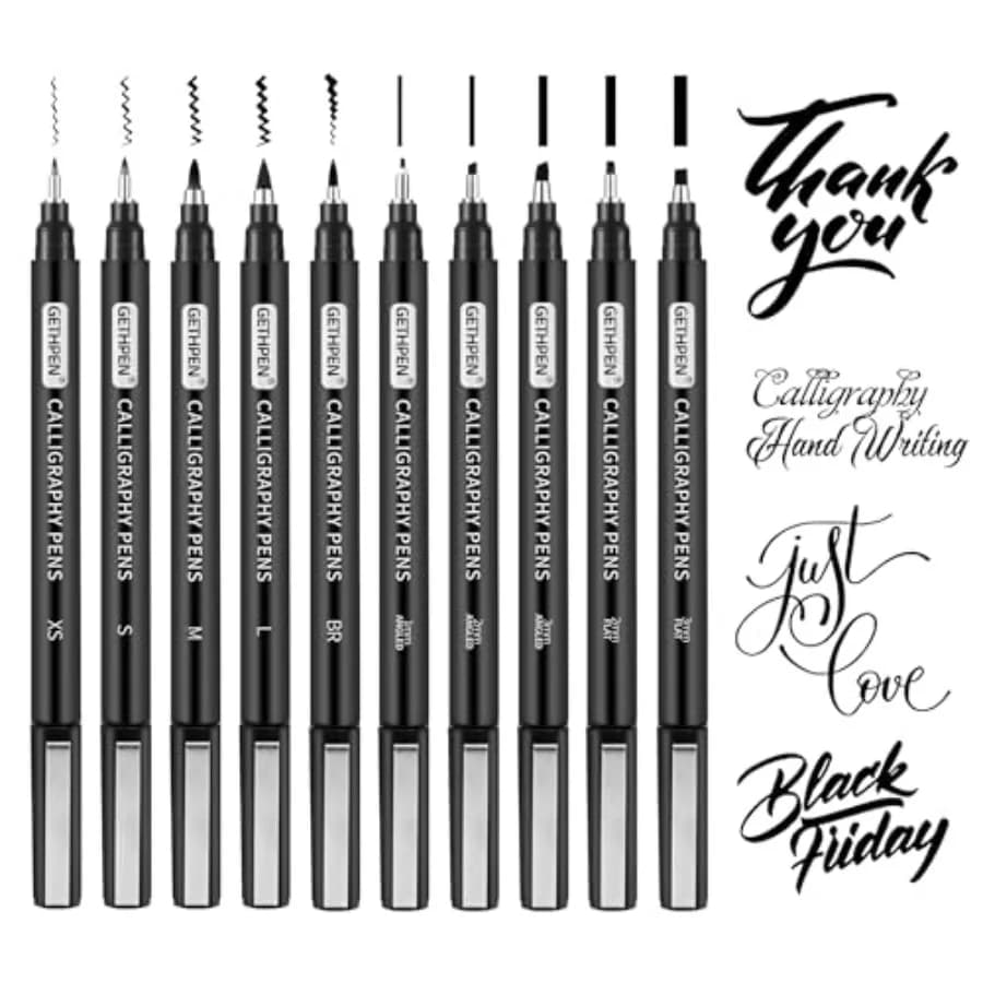 Calligraphy Pen, 10 Size Calligraphy Pens for Writing, Calligraphy markers, Brush Pens Calligraphy Set for Beginners, Black Arc