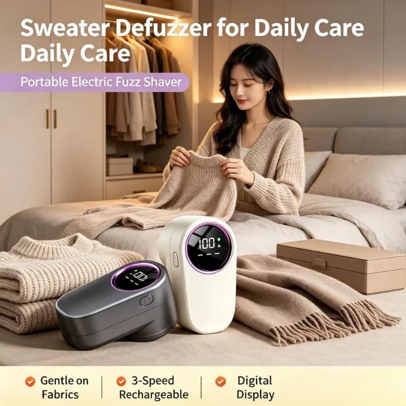 Rechargeable Portable Fabric Lint Remover Electric Fuzz Shaver Sweater Defuzzer with Digital Display Home Travel Use