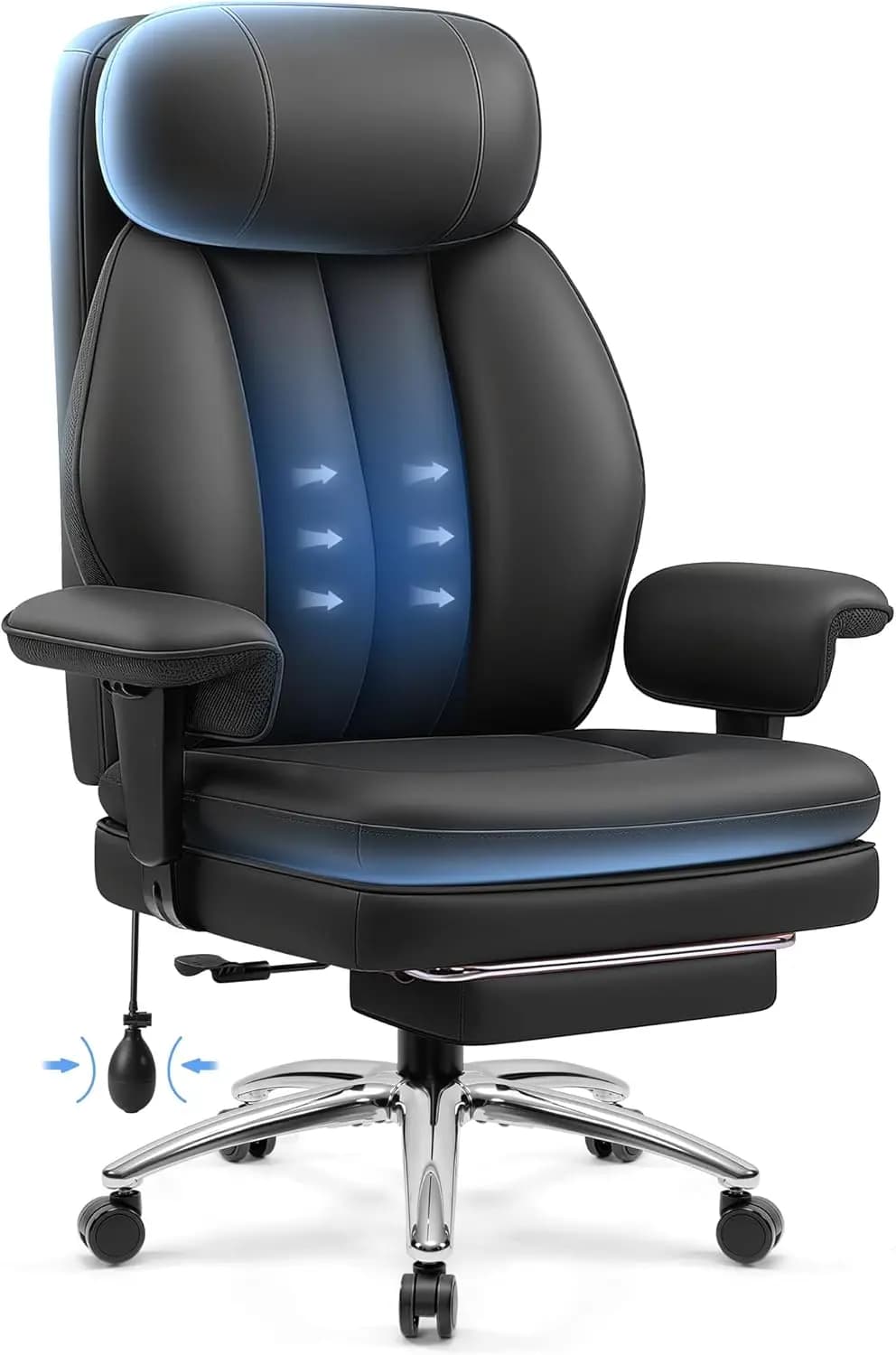Sedia da ufficio con poggiapiedi gonfiabile ergonomico, sedia da scrivania grande e alta per casa, ufficio, gaming, in pelle nera