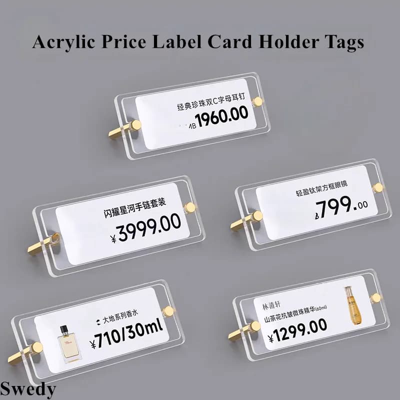 10 Pezzi 70x30mm Piccoli Porta-Etichette in Acrilico Mini Supporti per Cartellini Alimentari in Acrilico Espositore per Cartellini Prezzi da Tavolo in Plastica Porta-Nome