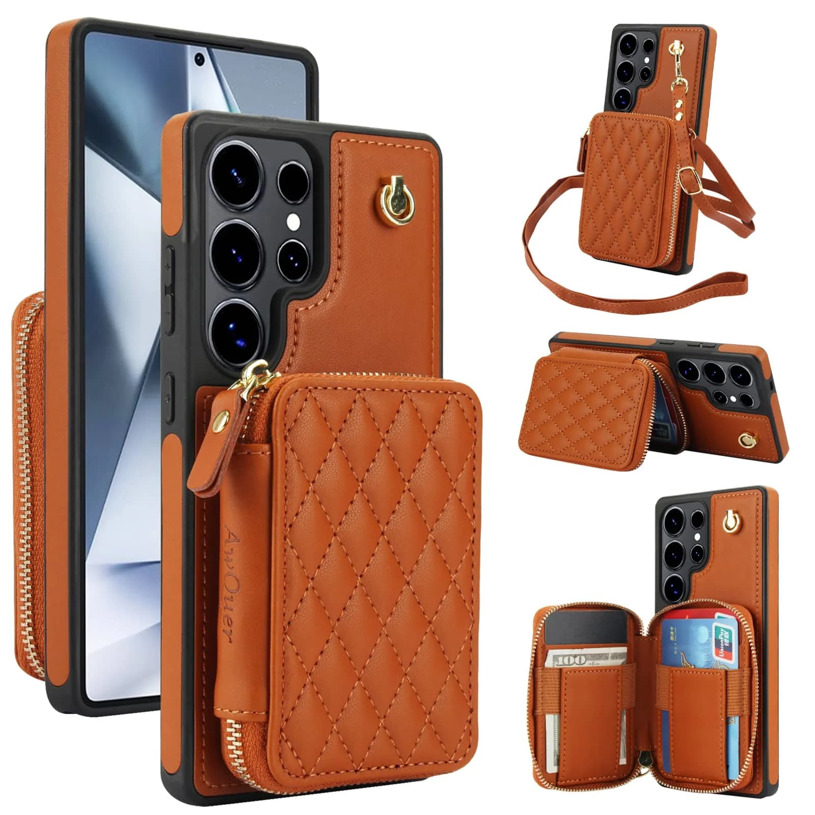 Custodia a portafoglio a tracolla per Samsung Galaxy S25 S24 S23 S22 Ultra Plus S24 S23 FE, custodia con cerniera con blocco RFID