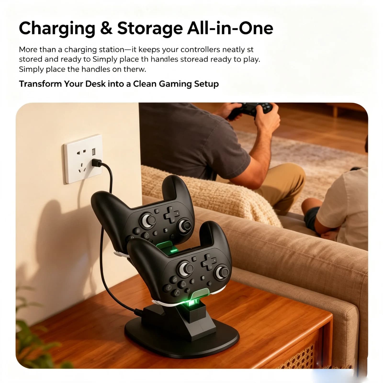 Switch 2 Pro Controller Charger Dual-Slot Charging Dock Fast Charging Stand Green LED Indicator Gaming Accessories