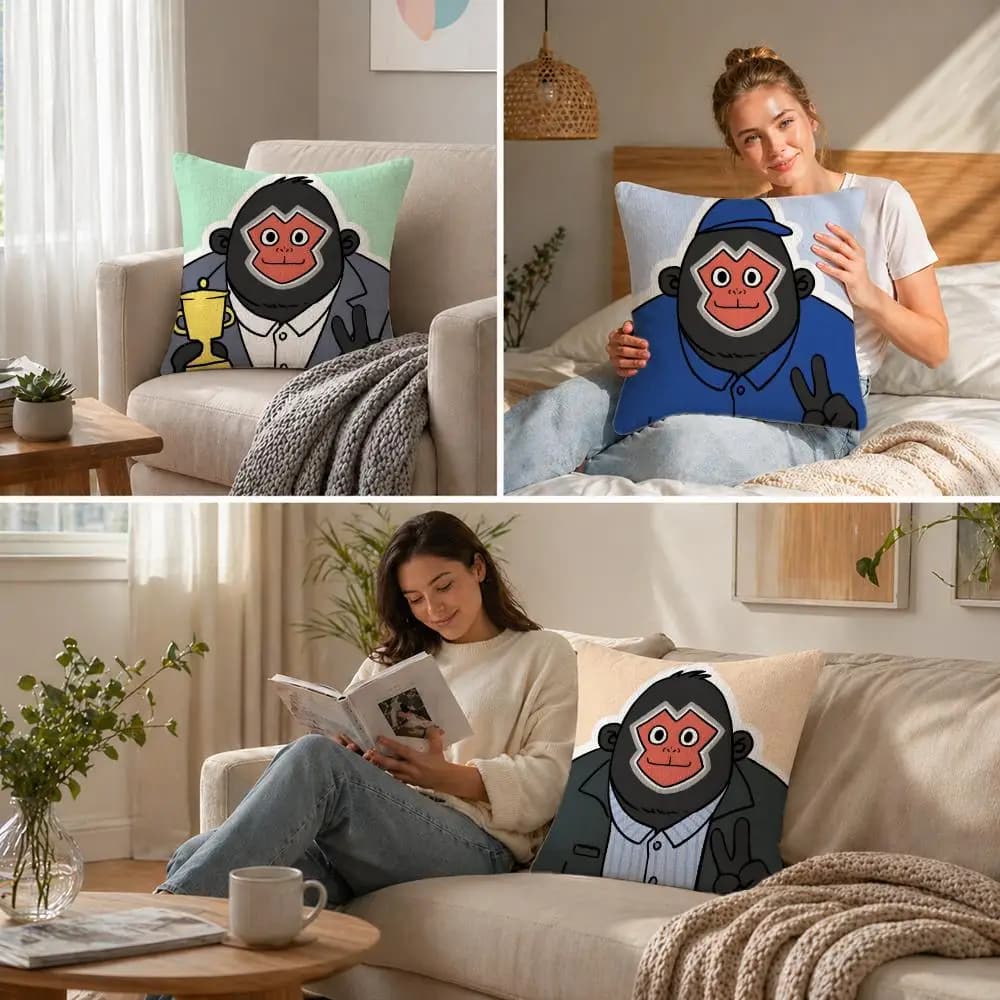 R-Rampage Unlucky Monkey - Set di fodere per cuscini in lino naturale, decorazione completa per divano, camera da letto e sedia