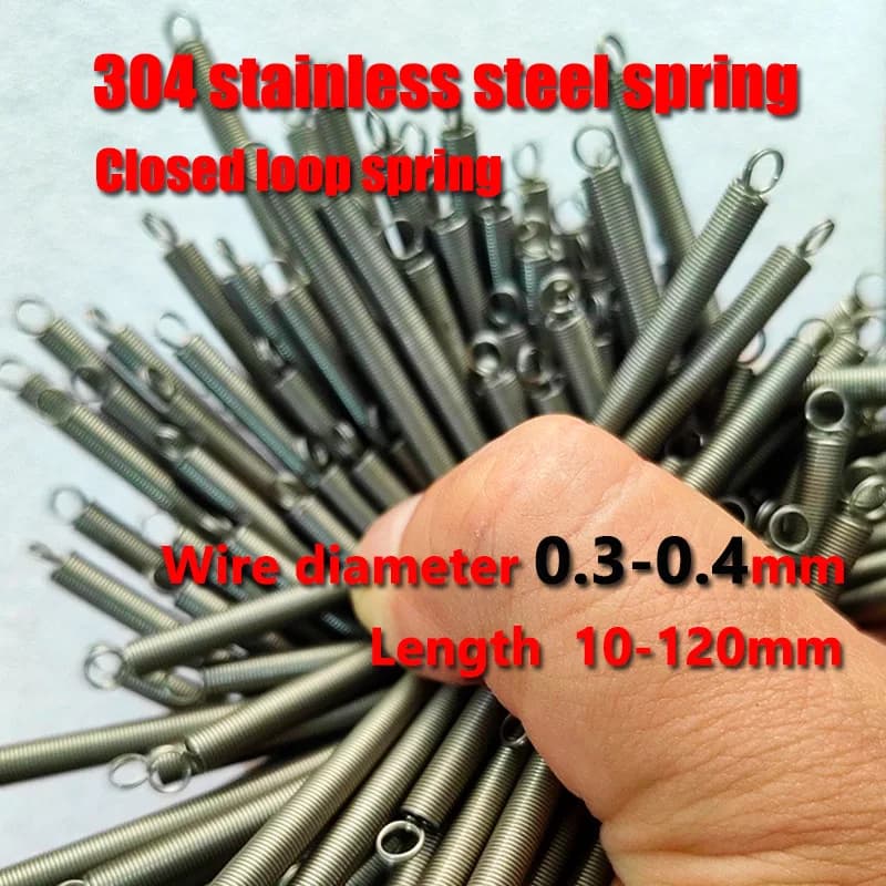 304 stainless steel voltage spring, hook extension spring with wire diameter 0.3-0.4 mm, double closed circular ring voltage spring