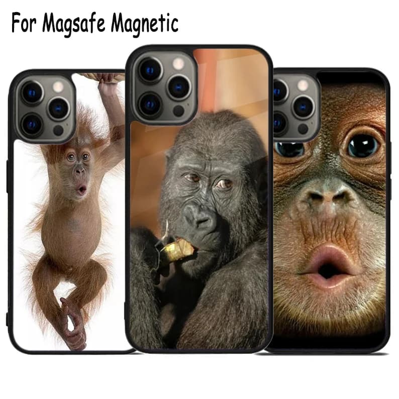 Cover per telefono Baby Gorilla con ricarica wireless per iPhone 17 Air 15 16 16e 14 13 11 12 Pro Max Plus, cover magnetica Magsafe con paraurti