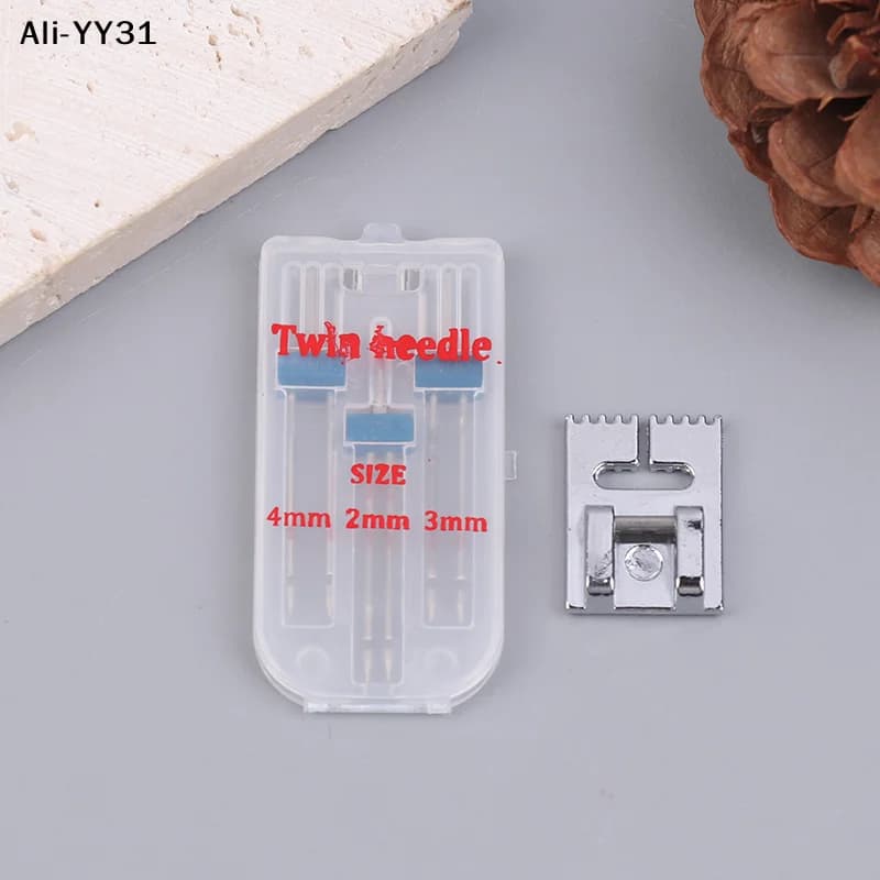 【YS0】【AYA】 Piedino pressore a 9 scanalature per punto a goccia + 3 aghi a doppia testa per macchina da cucire, 3 misure 2/3/4mm, per accessori macchina da cucire