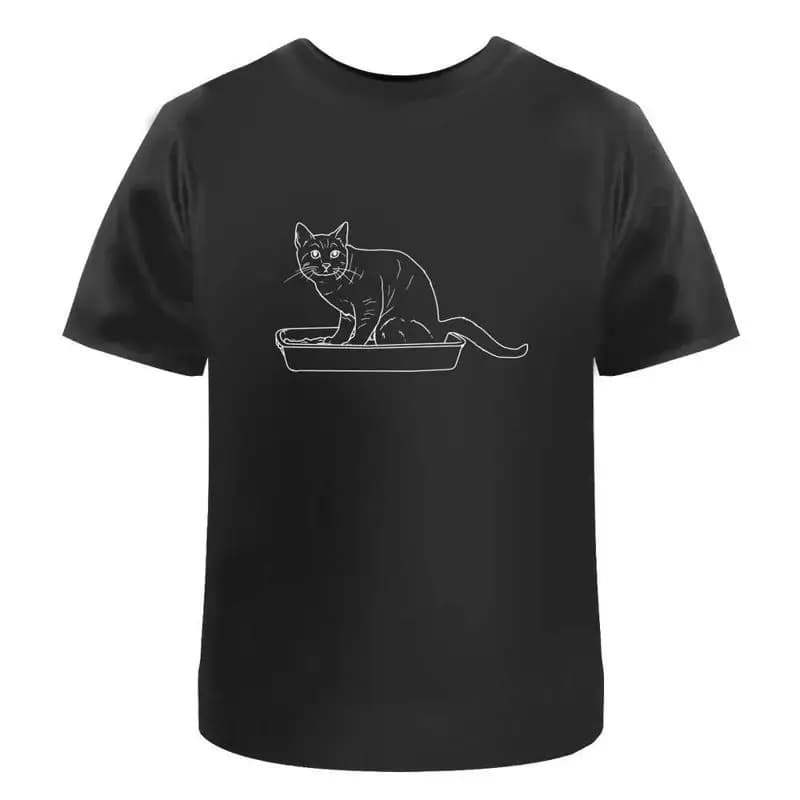Gatto utilizzando la maglietta in cotone del vassoio della lettiera Ta038323