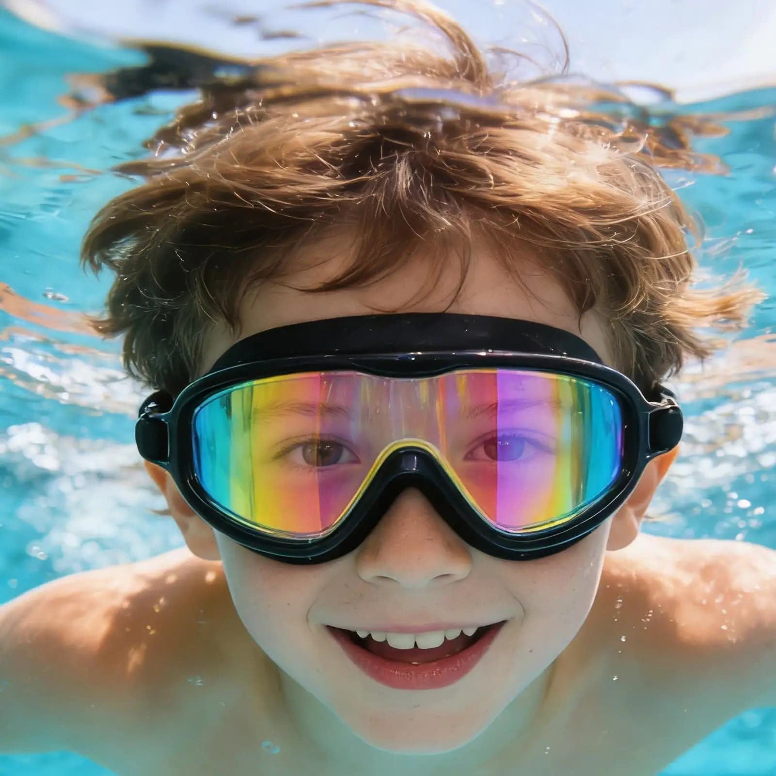 Occhialini da nuoto per bambini con clip per naso, tappi per le orecchie, occhiali antiappannamento, montatura grande, occhialini da nuoto impermeabili ad alta definizione