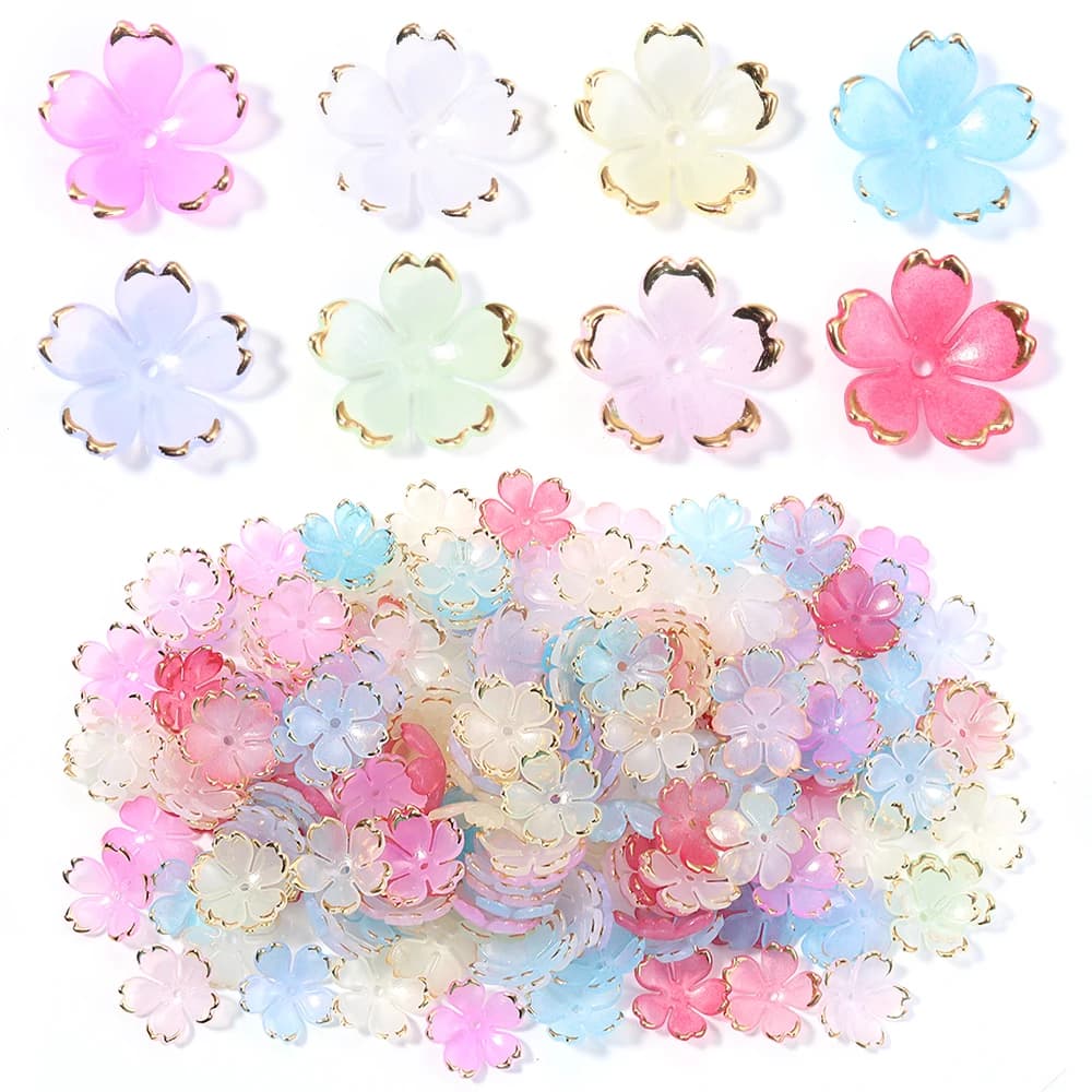 50pcs Cherry Blossoms Acrylic Beads Golden Brushed Pattern Petals Charm Connector Orecchini fai da te Accessori per la realizzazione di gioielli per capelli