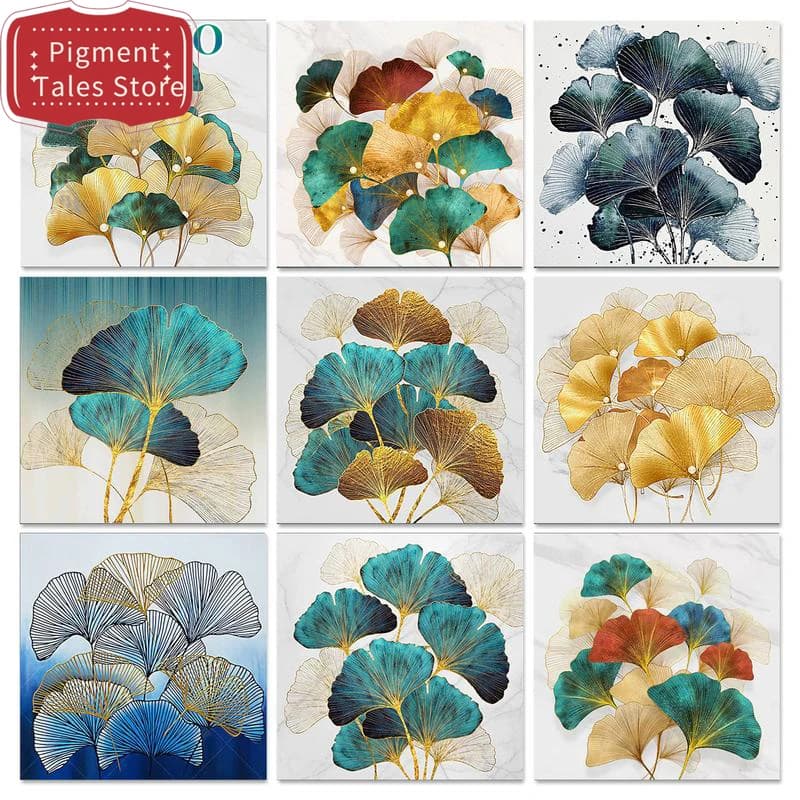 1pc frameless Painting By Numbers Coloring Ginkgo biloba leaf Paint Oil Picture Drawing By Number Hand Painted Home Decor