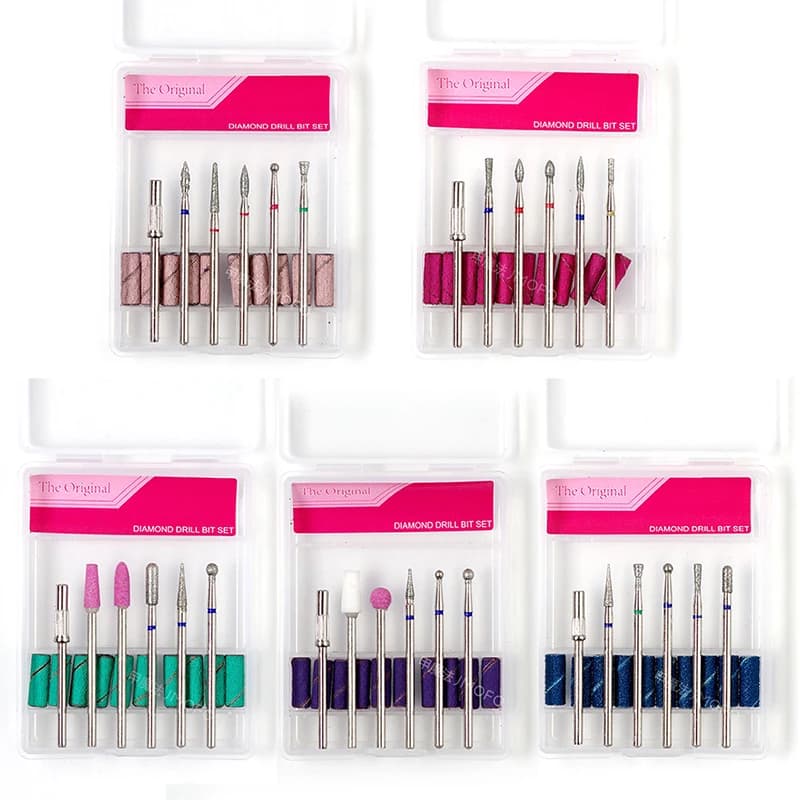 6 Pz/scatola = Punta da trapano per unghie Fresa per Accessorio per manicure Lucidatura Pedicure Macchina elettrica Punta per unghie Strumenti per bava