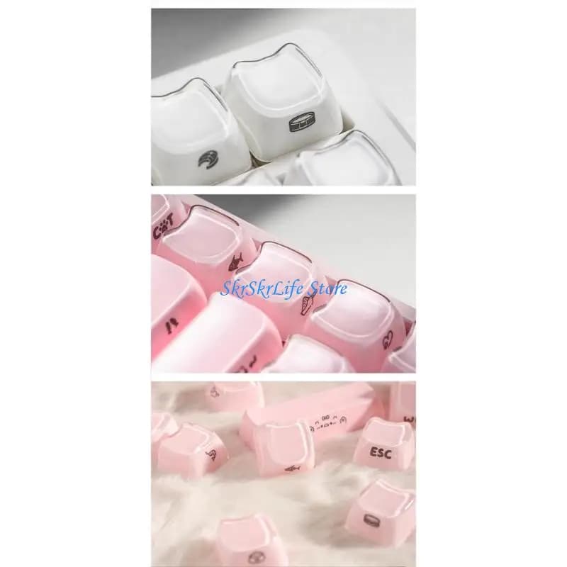 E65E Set copritasti con altezza MAO a 119 tasti con retroilluminazione effetto gelatina e tema adorabile gattino per tastiere