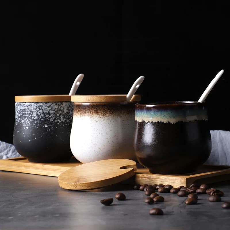 Set di Saliera e Pepiera in Ceramica Giapponese con Coperchio per Ristoranti, Hotel, Casa, Cucina, Contenitore per Spezie e Condimenti