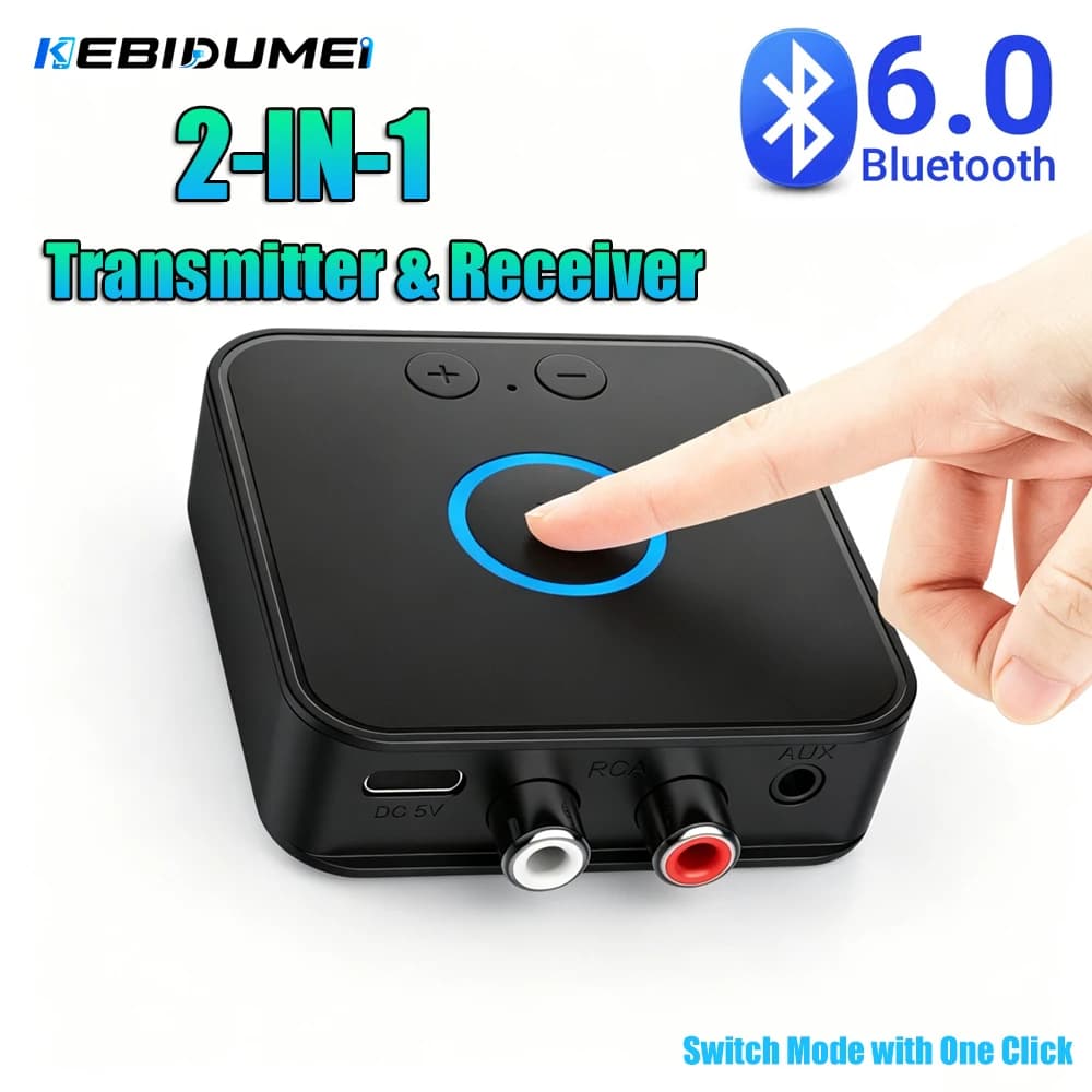 KEBIDUMEI Ricevitore Bluetooth 6.0 Jack AUX da 3,5 mm Adattatore wireless RCA Dongle per kit auto Trasmettitore audio Amplificatore Altoparlante Auto