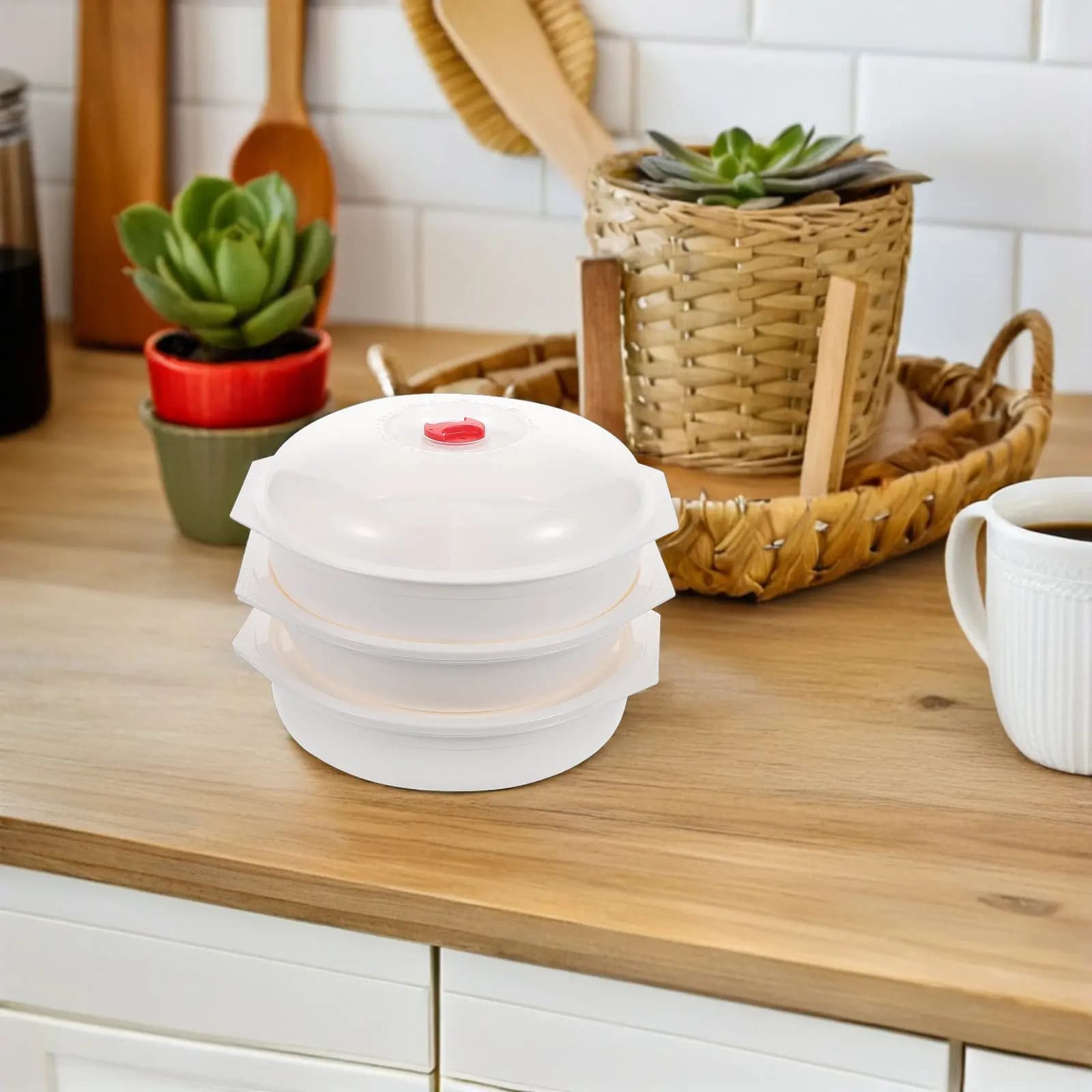 Set di 3 Contenitori per Microonde Multilivello con Coperchi Ventilati, Portatili per Preparazione Pasti e Conservazione Alimenti