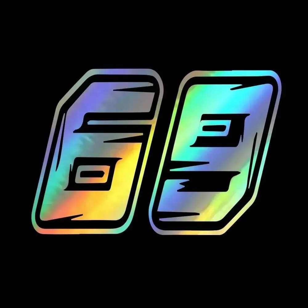 69 Holographic Racing Number Stickers, Waterproof Vinyl for Motorcycle Helmet Car Door Bike Frame