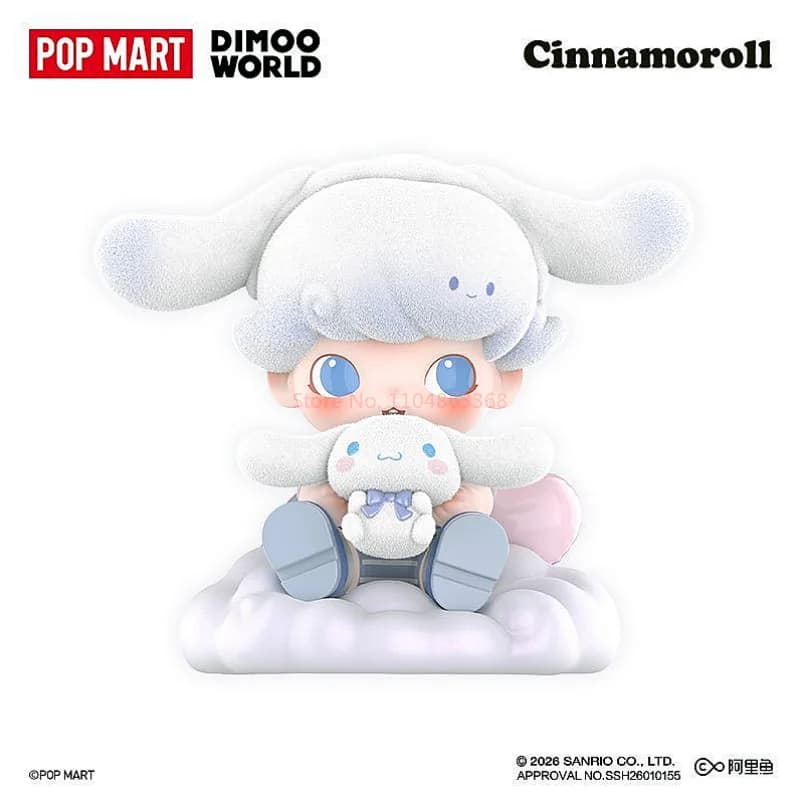 Nuovo Originale POPMART DIMOO WORLD × Cinnamoroll Blind Box, Figurina Anime Kawaii, Ornamento da Scrivania, Giocattolo, Regalo per l'Anno del Cavallo