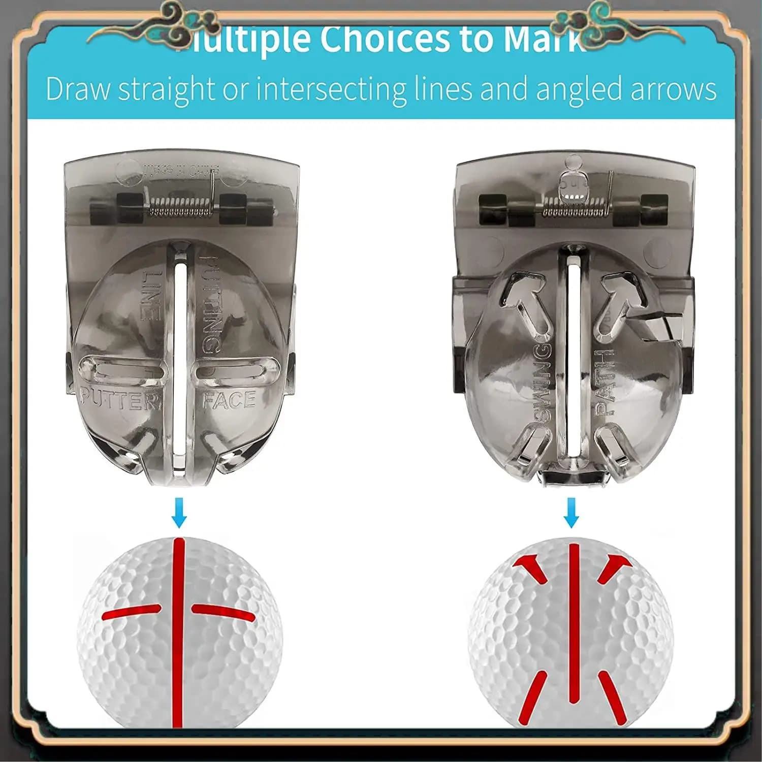 Kit di allineamento per palline da golf con pennarello per palline da golf premium con pennarello Strumenti per marcatura di palline con morsetto a molla per stencil per putter a tripla traccia