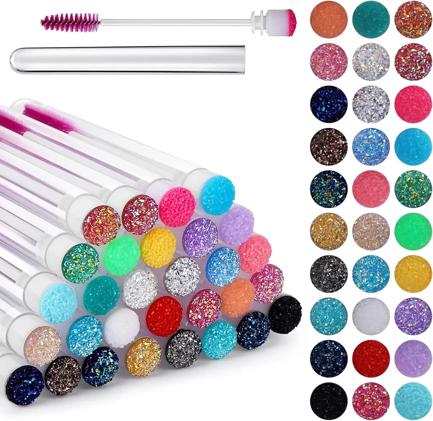 50 set reusable eyelash sticks with tubular eyelash brush in container case used eyebrow applicator case and wholesale