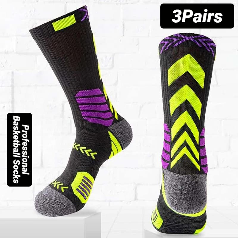3Pairs Sport Running Socks Athletic Breathable Mesh Thick Compression Basketball Sweat Absorb Professional Cycling Fitness