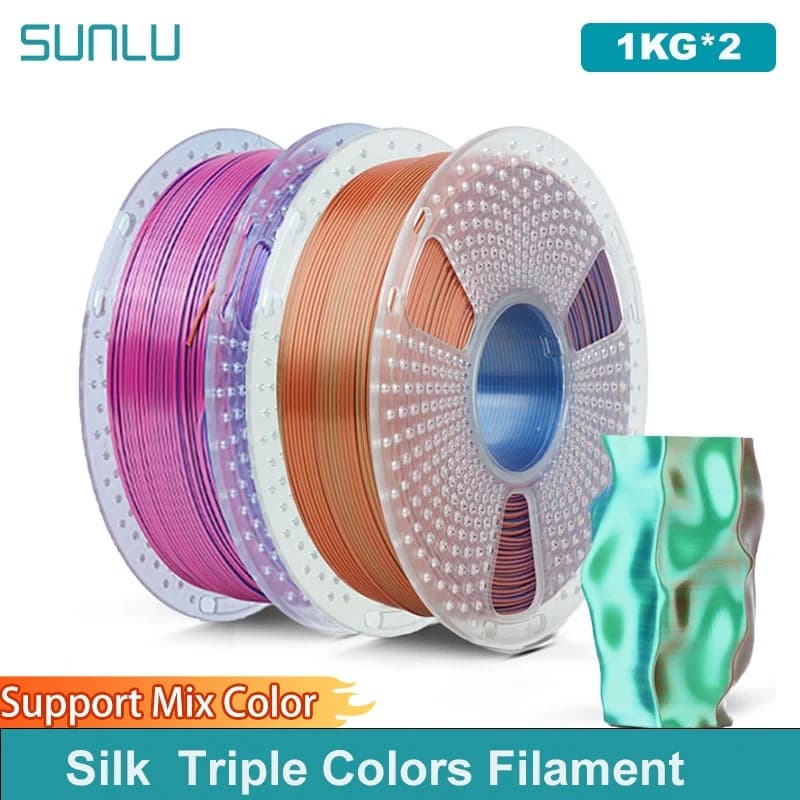 SUNLU 2KG Silk PLA Plus Triple color 1KG 1,75mm Pla + Rabinbow Triple colors Ordered 3D Filament wrapped for 3D printer
