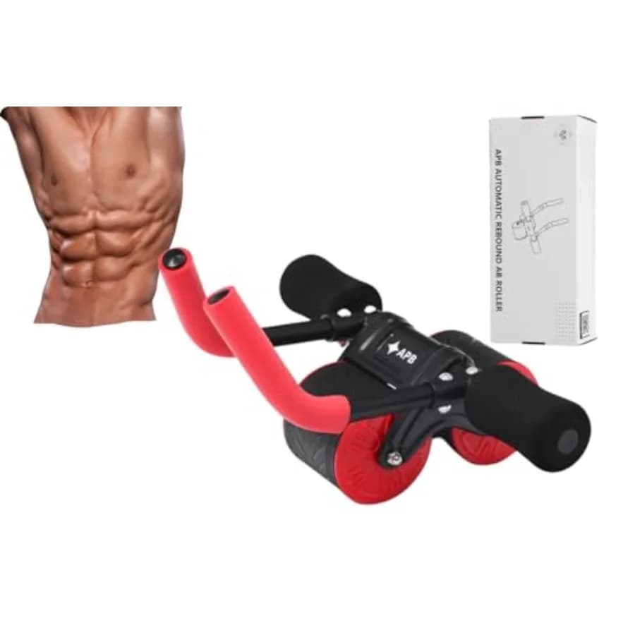 APB Blast Ab Roller with Reinforced Elbow Support and Resistance Spring for Core Strength Training at Home - Red