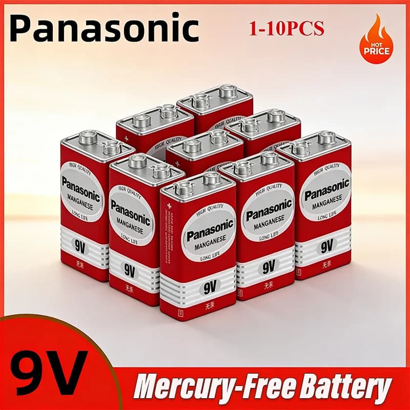 Batteria alcalina originale Panasonic 9V 6F22ND senza mercurio a lunga durata per rilevatore di fumo/sveglia/microfono wireless
