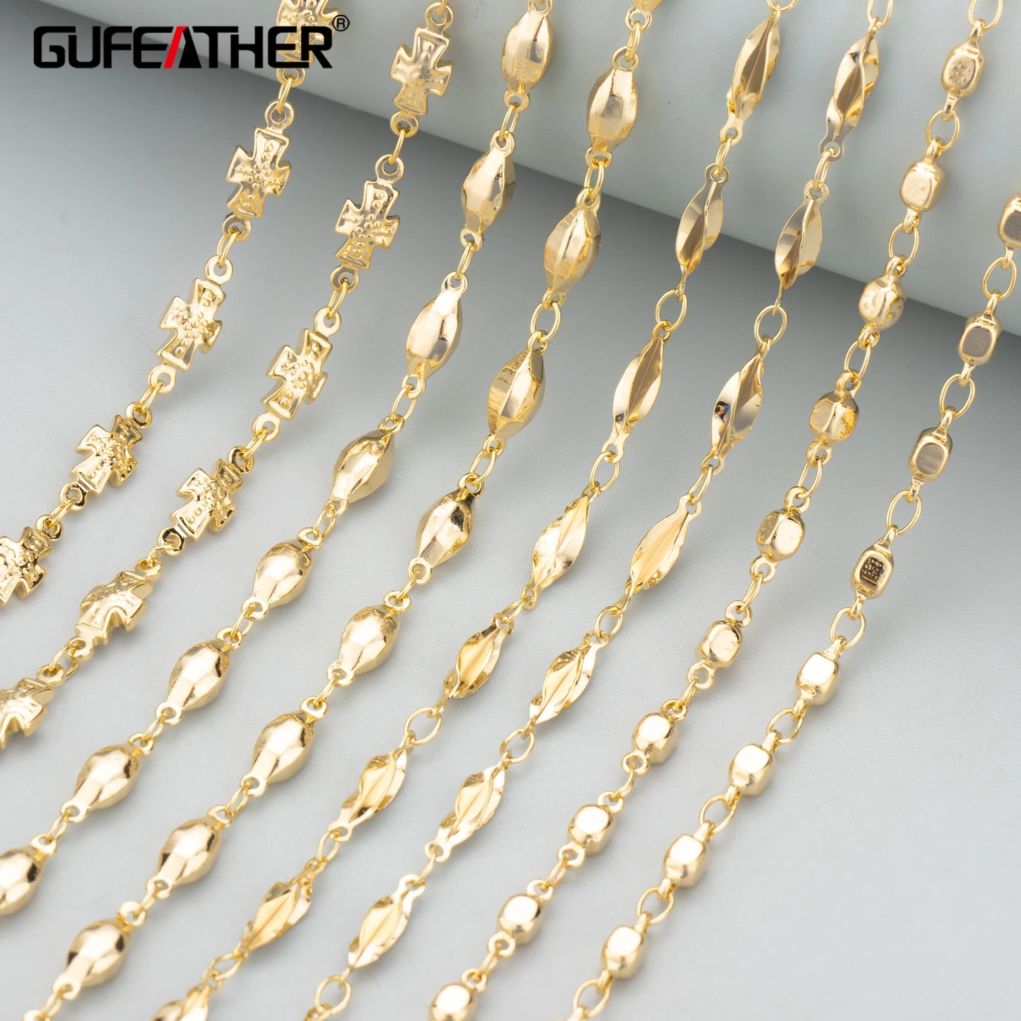 GUFEATHER,1 m/lotto,C420,catena,placcato in oro 18k rodiato,rame,senza nichel,fatto a mano,ciondoli,collana braccialetto fai da te,creazione di gioielli