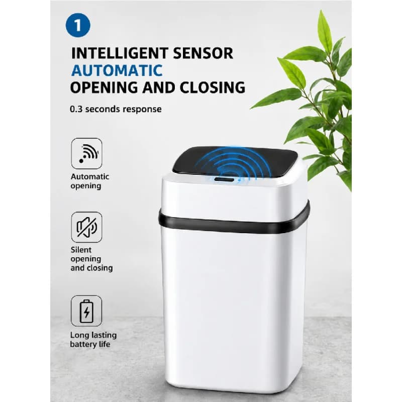 Cestino Intelligente con Sensore di Movimento da 13L, Bidone Automatico Senza Contatto Impermeabile per Cucina, Bagno, Soggiorno