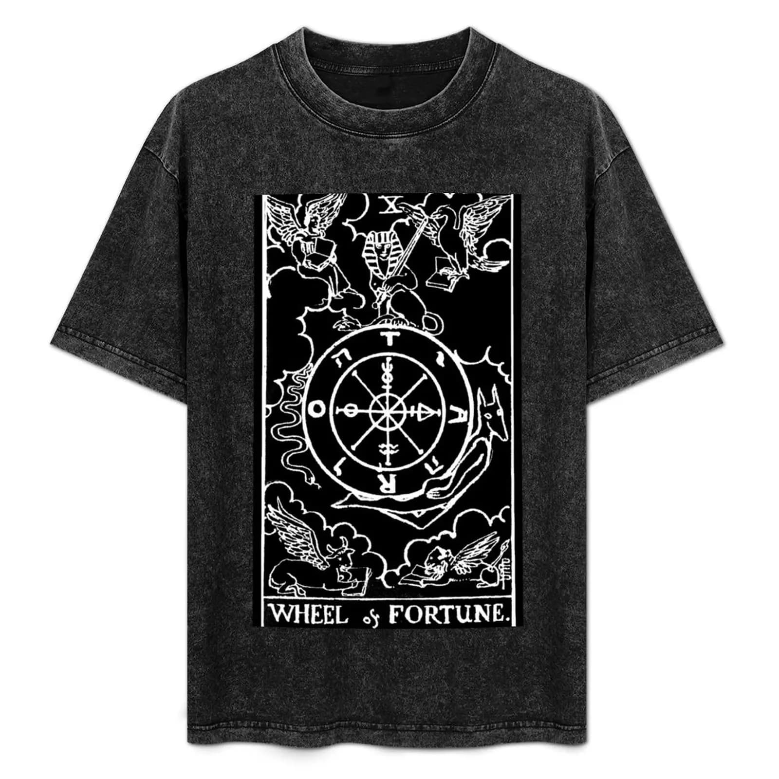 X. Carta dei Tarocchi Ruota della Fortuna | T-shirt Obsidian and Pearl, top a maniche corte per il lavoro quotidiano