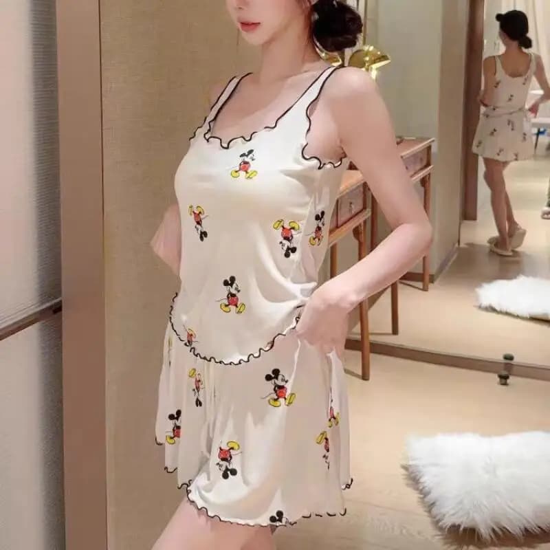 Student Strap Shorts Pajama Set Women's Summer New Style Women's Tank Printed with Chest Cushion Home Clothes Two Piece Set