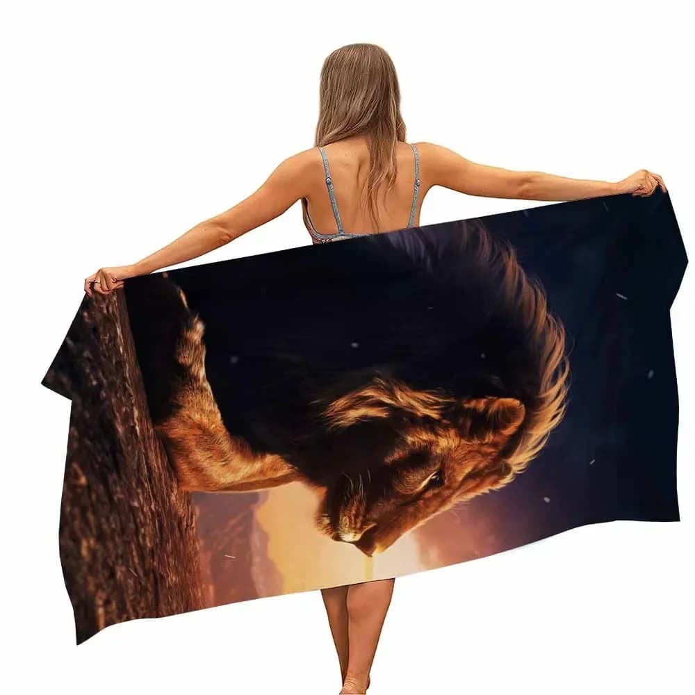 Serie animali Leone Telo mare in microfibra per piscina Portatile Quick Dry Sabbia da viaggio all'aperto Coperta da nuoto Tappetino da yoga sottile Donna Uomo