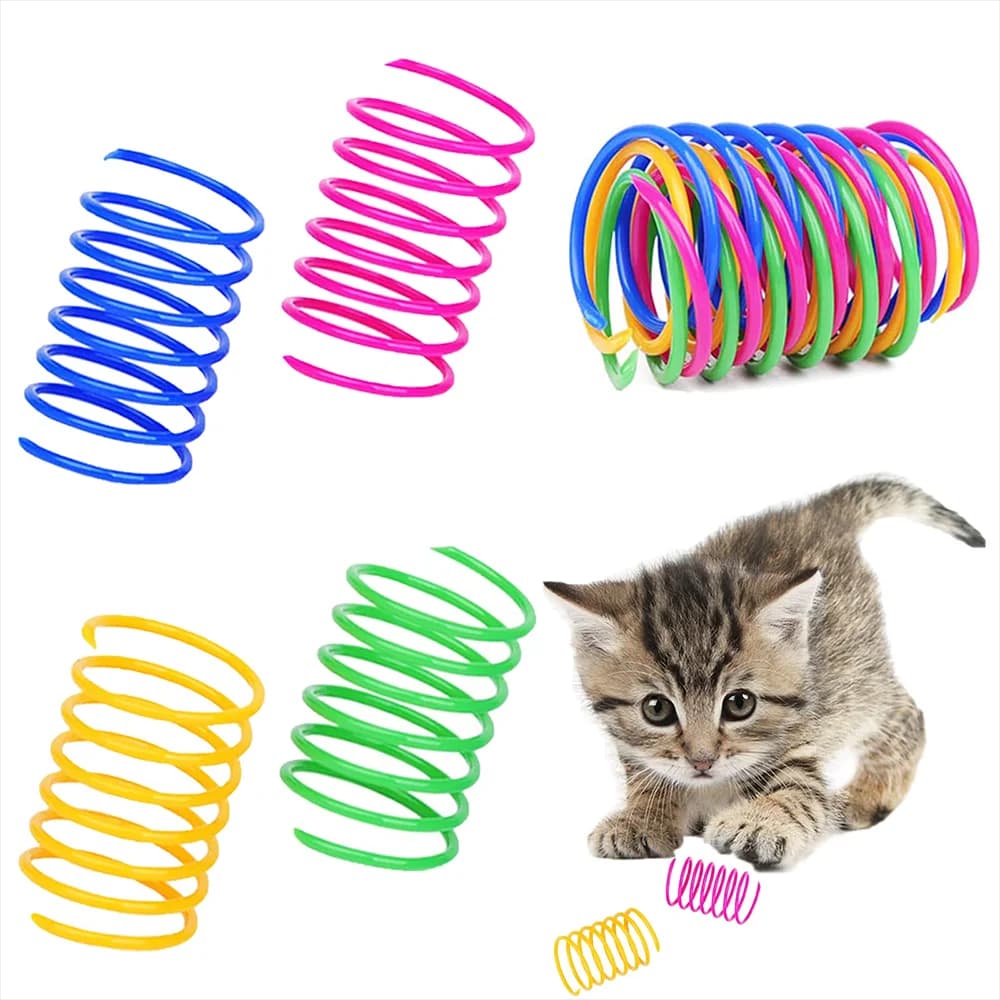 4/100Pcs Cat Spring Toy, Cat Spiral Toys Interactive for Indoor Colorful Cats Plastic Springs Coil for Kitten Hunting Swatting