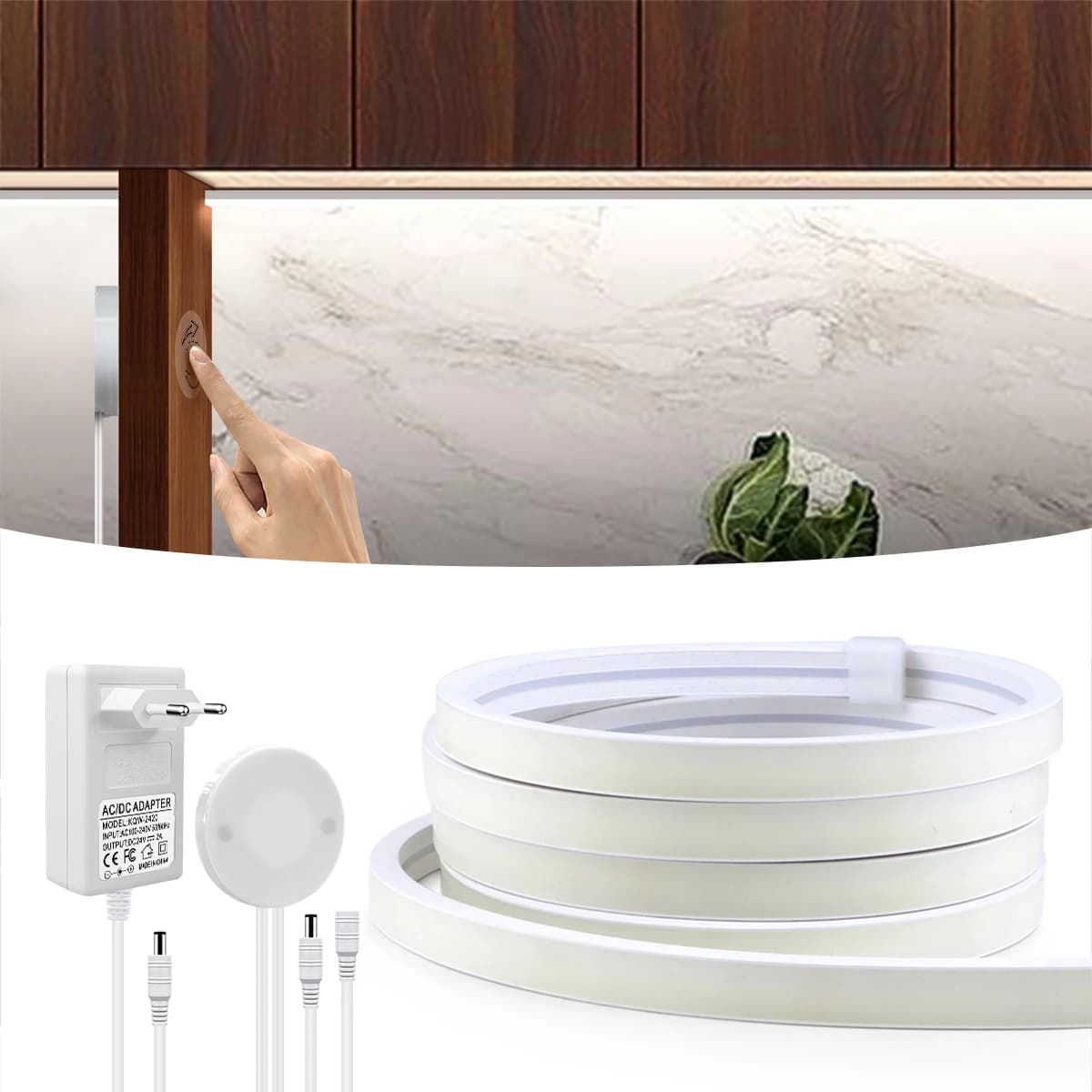 11mm 10m 5m DC24V Neon LED Tube Under Cabinet Light Bench Strip With Manual Scanable Touch Sensor Switch For Kitchen Lighting