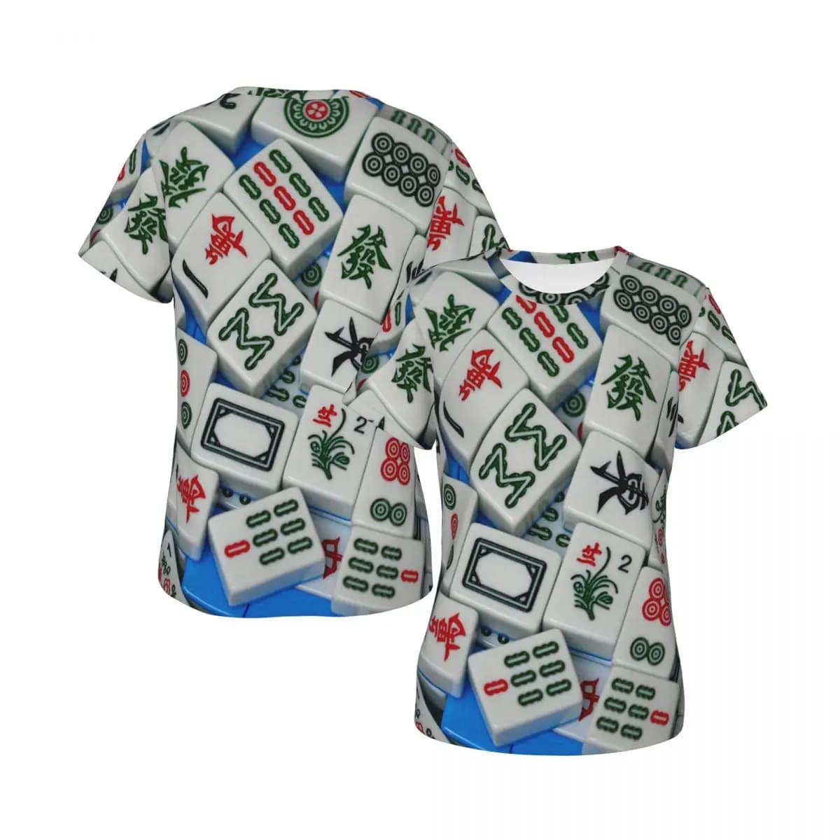 Mahjong Tile Pattern T-Shirt for Women Round Neck Streetwear T Shirts Women's Short Sleeve Summer Clothes Tops