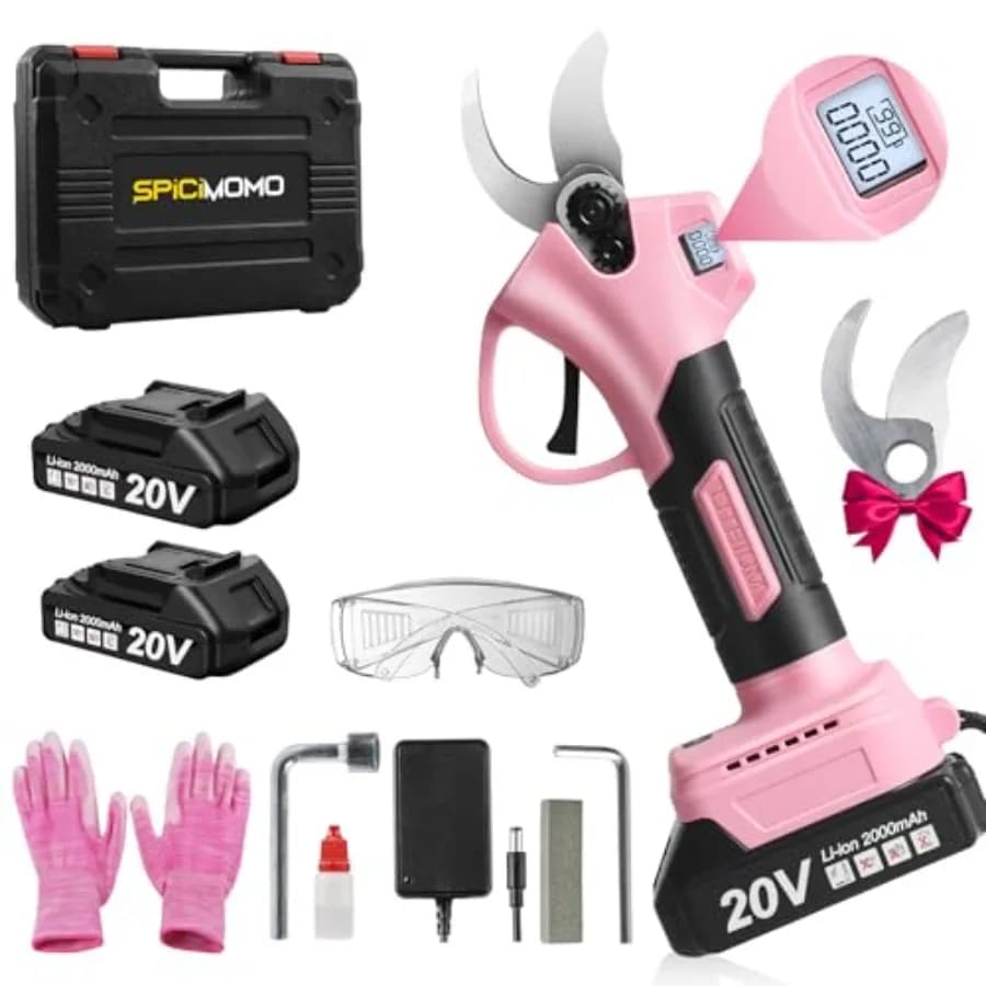 Forbici Elettriche per Potatura Senza Fili Brushless - Potatore Professionale a Batteria Rosa con 2 Batterie e Lame Sostituibili