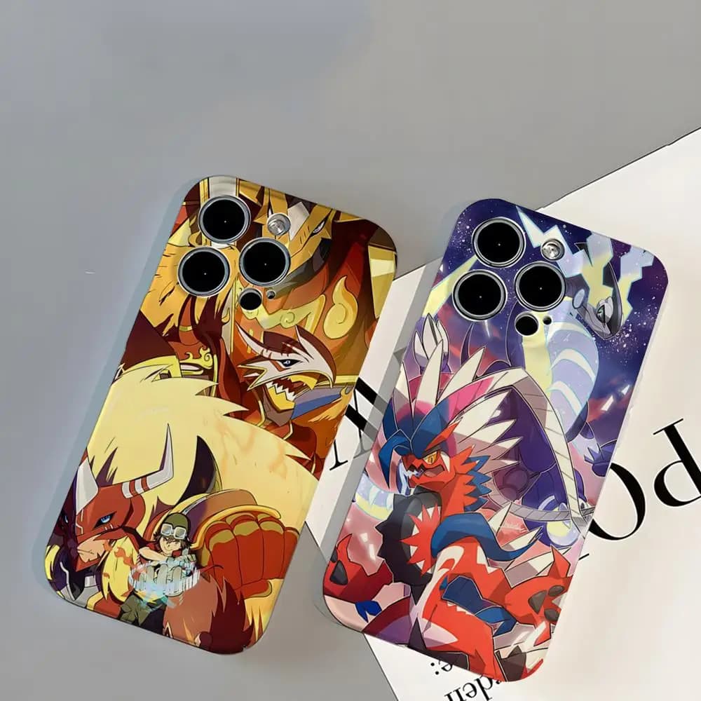 Cartoon Anime Digimon Phone Case For IPhone 16 15 14 13 12 11 Pro Max 16 Plus Glossy Shockproof Bumper Cover
