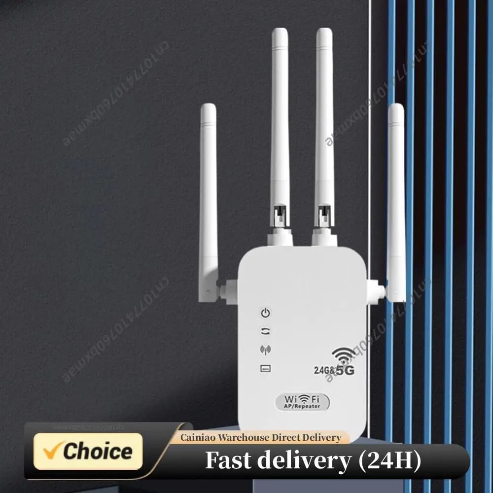 Ripetitore WiFi Wireless 1200Mbps con Porta WAN/LAN, Dual-Band 2.4GHz/5GHz, Amplificatore di Segnale Wi-Fi con 4 Antenne per Casa e Piccolo Ufficio