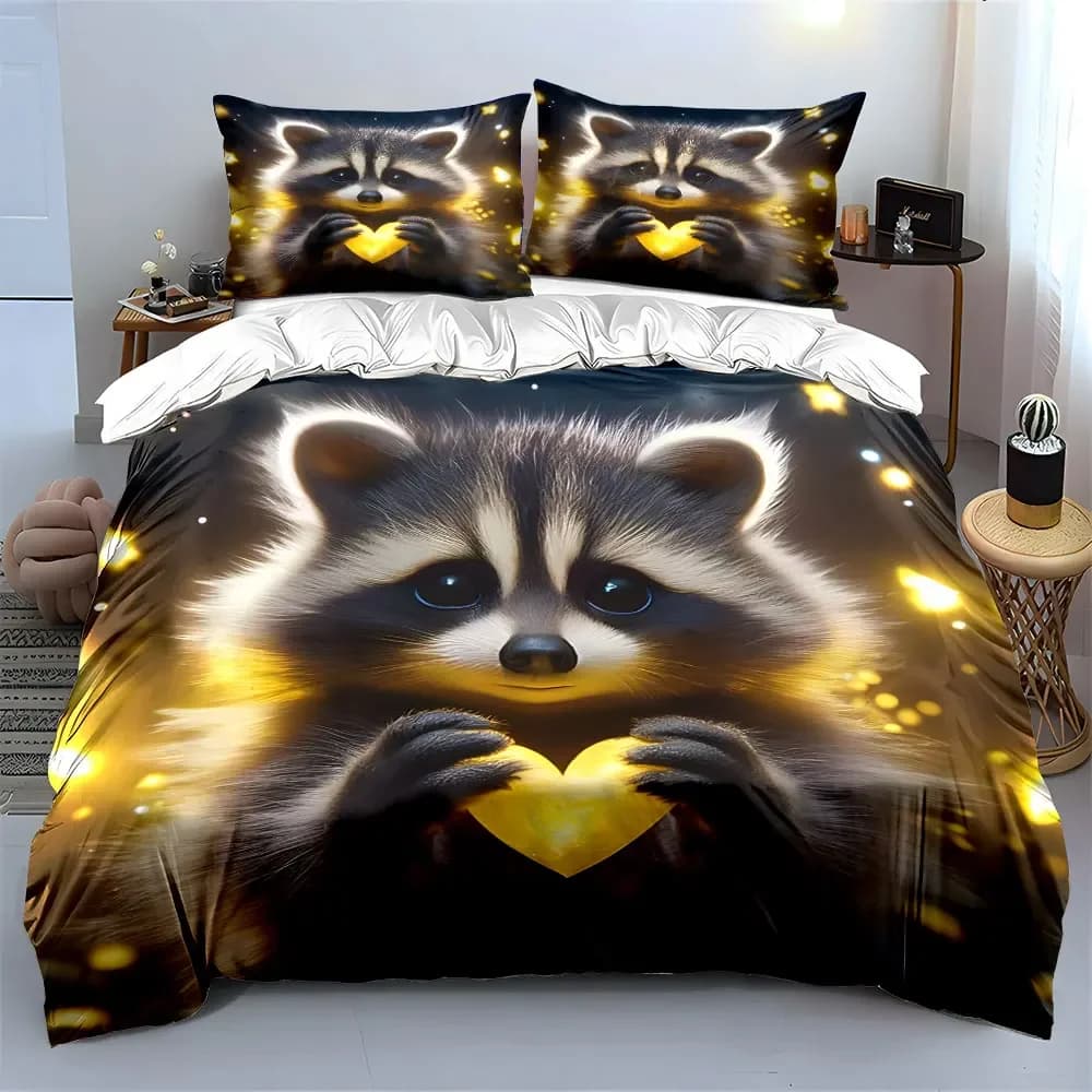 "Raccoon Art Decoration Set" Soft Comfortable Duvet Cover Bedding Set Included 1*Duvet Cover & 2*Pillowcases, gift