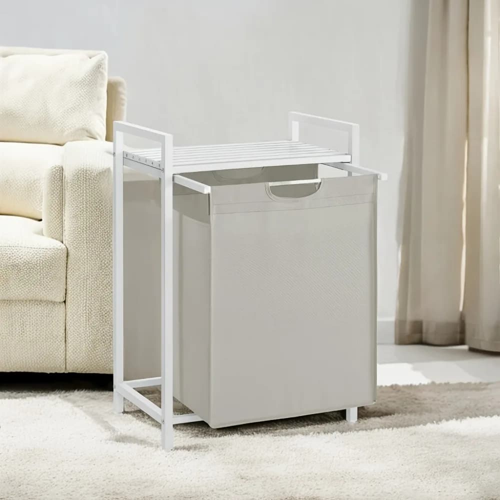 Organizzatore per Cesto Portabiancheria, Cesto Portabiancheria, Selezionatore di Bucato con Sacca Estraibile e Rimovibile, Ripiano, Contenitore per Bucato 65 L (17.2 Gal)
