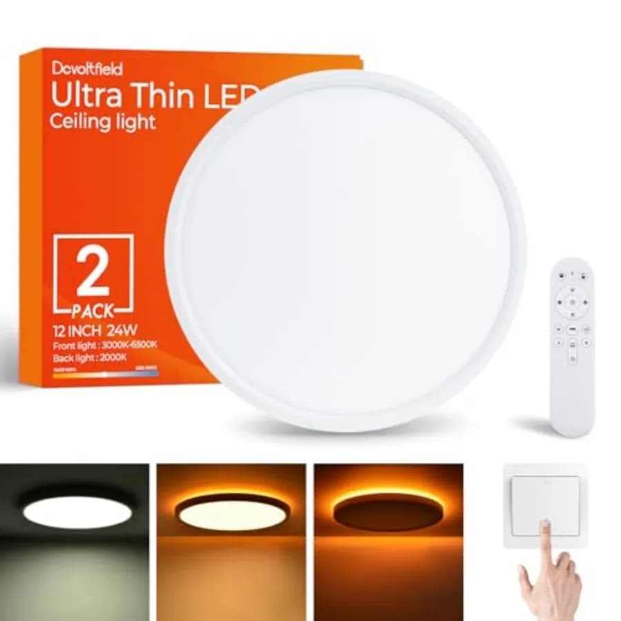 Confezione da 2 Plafoniere LED Dimmerabili con Telecomando, 24W 2400LM 12 Pollici, Luce Notturna Calda 2000K e 3000K-6500K