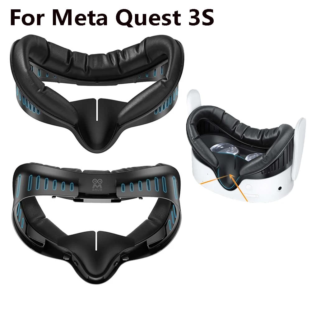 AMVR 3-in-1 Copertura per maschera facciale per Meta Quest 3S Interfaccia facciale in pelle PU Sostituzione Pad in seta di ghiaccio Versione aggiornata Parti VR