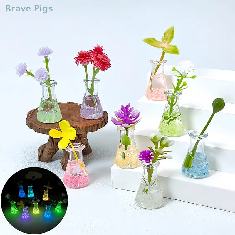 2 pezzi luminoso Mini piccolo vaso Micro paesaggio ornamento esterno incandescente statua in miniatura Mini accessori da giardino in vaso