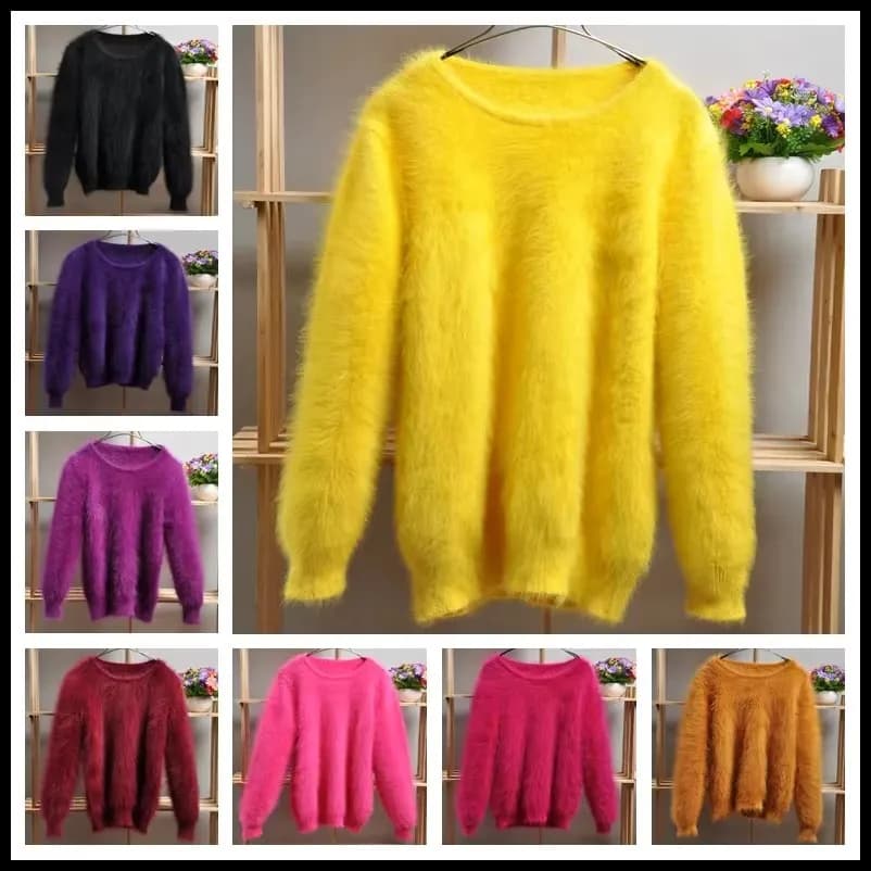 Liquidazione di fabbrica donna femminile pelosa vero visone cashmere lavorato a maglia maniche lunghe camicette sottili pullover maglione di pelliccia d'angora maglione top